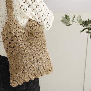 Bolso tote de ganchillo de lujo, tote de rafia TAN, tote de rafia de ganchillo, bolso de rafia de playa, bolso de paja, bolso de rafia, tote tejido a mano, bolso de ganchillo