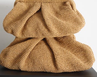 Raffia Boho Clutch, Hand Crocheted Eco-Friendly Purse, Chic Boho Style Bag, Lightweight Summer Bag