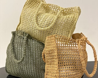CAGE Shoulder Raffia Tote, Beach Raffia Bag, Boho Purse Strap Bag, Raffia Bag Coach, Women Shopping Bag, HandKnitted Tote, Crochet Rafia Bag