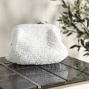 White Raffia Bag, White Straw Clutch, Small Raffia BAG, Raffia Purse, White Purse Bag, White Crochet Clutch, Wedding Clutch, Bridesmaid GIFT
