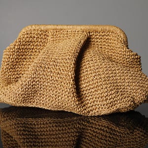 Crochet Raffia Clutch Bag, Raffia Pouch, Crochet Couch Bag,Pleated Straw Clutch Bag, Handmade Clutch Bag, Gift for Chritsmas
