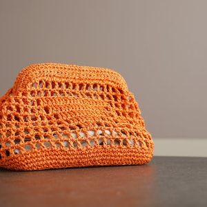 Orange Handmade Crochet Clutch BAG, Orange Straw Crochet Clutch BAG, Orange Raffia Purse Bag, Woven Hand-Knitted Clutch, Small  Raffia Bag