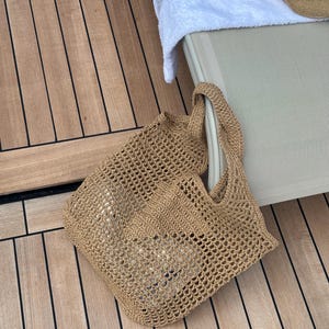 Bolso de playa de rafia tejida a mano, bolso de hombro de color canela natural, bolso de mujer tejido, bolso de verano ecológico para mujer.
