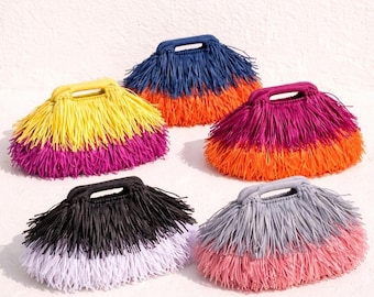 Colorful Fringe Bag, Raffi Clutch Bag, Beach Fancy Purse, Handmade Summer Handbag, Crochet Pouch