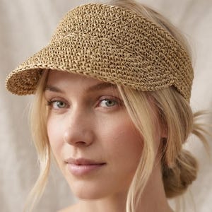 Raffia strandhatt med solskydd: Naturvävd hatt, stråhatt med solskydd, handgjord raffia semesterhatt