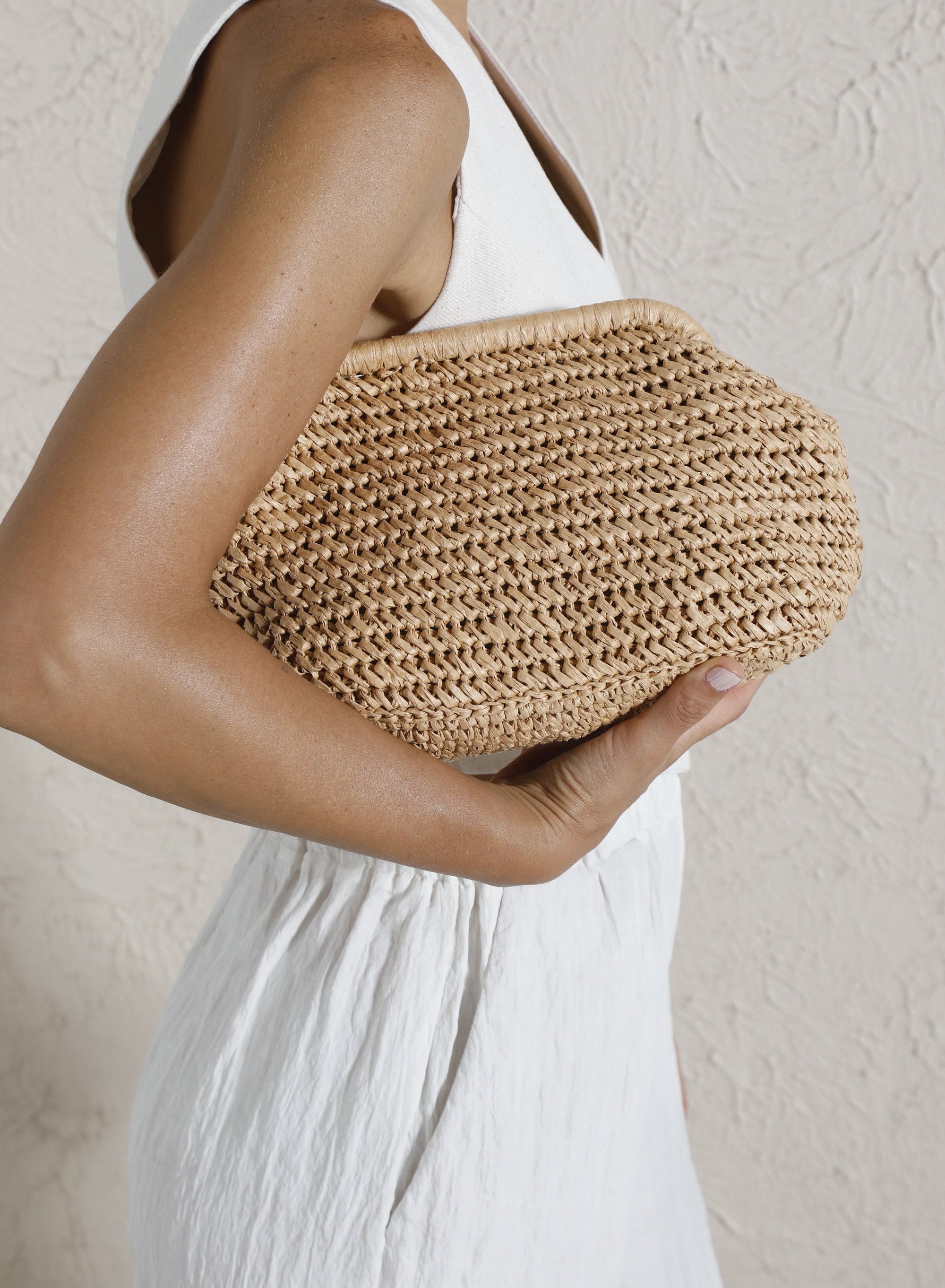 Gehäkelte WALNUSS Raffia Clutch Tasche, Stroh Beutel Clutch, Stroh Handtasche, Abend Raffia Clutch, Raffia Tasche, Raffia Clutch Tote, Raffia Einkaufstasche