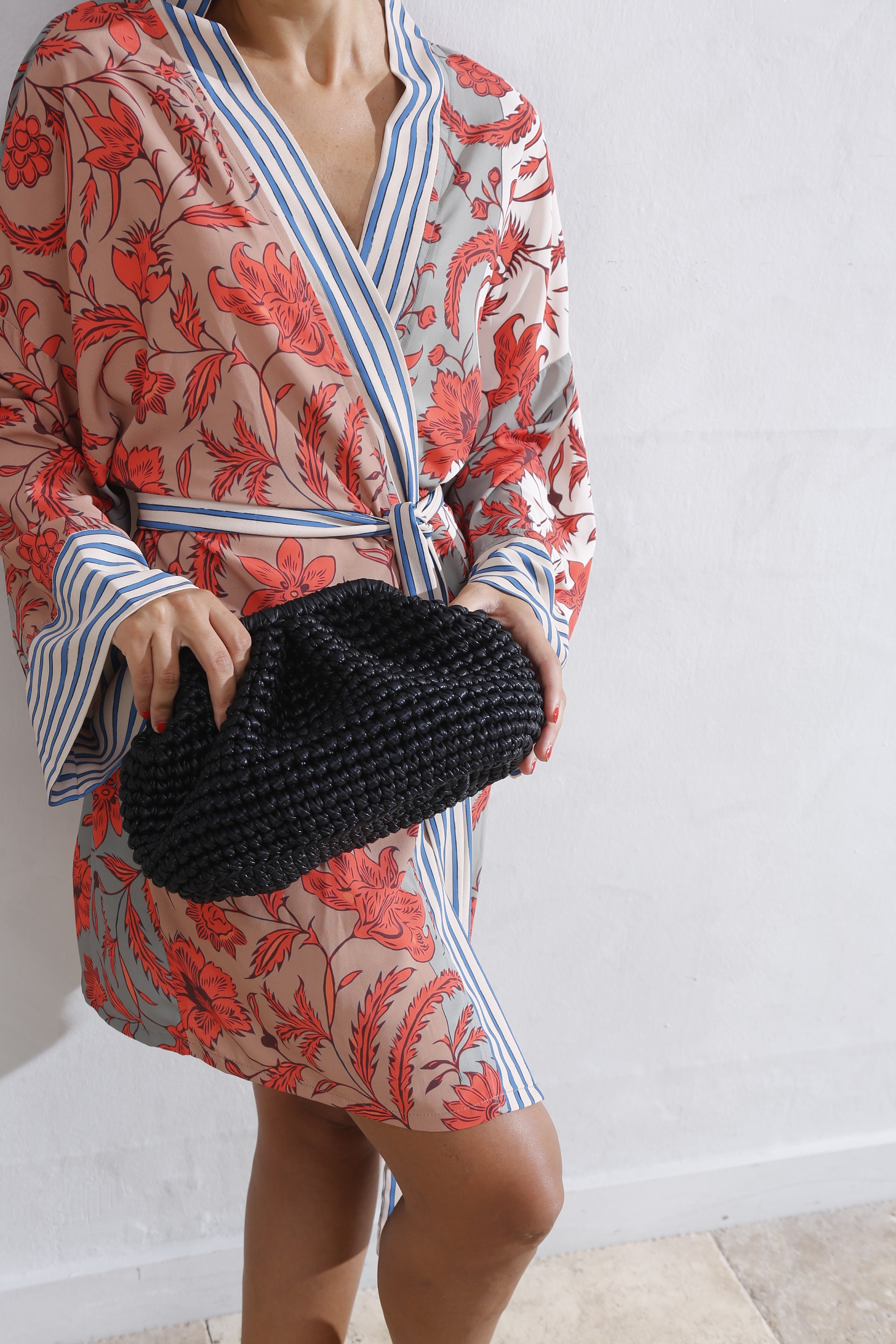 Raffia Clutch - Black and Brown main image 1