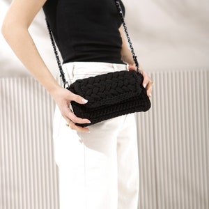 CROCHET BAG, Black Shoulder Bag, Crossbody Bag, Black Cotton Purse, Crochet Bag, Black Crochet Bag, Capri Bag image 2