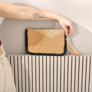 Straw Wallet CLUTCH, Raffia Envelope Coach, Natural Hand-Knitted Clutch, Crochet Raffia Clutch, Straw Clutch, Crochet Clutch image 5