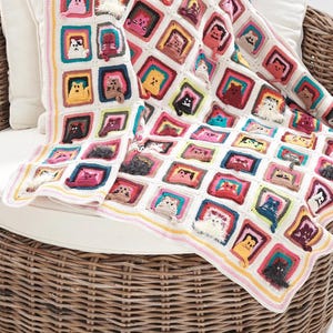 HandKnitted Crochet Cat Blanket, Granny Square Cat Blanket, Turkish Cat Crochet Throw, Cat Crochet Couch Throw, Crochet Baby Blanket Gift