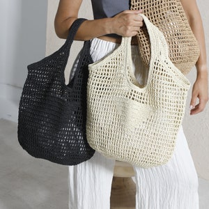 Crochet Raffia BagTote, Handmade Crochet Raffia Bag, Straw Purse Bag, Raffia Shoulder Bag, Tote Handbag, Crochet Raffia Bag, Beach Big Tote