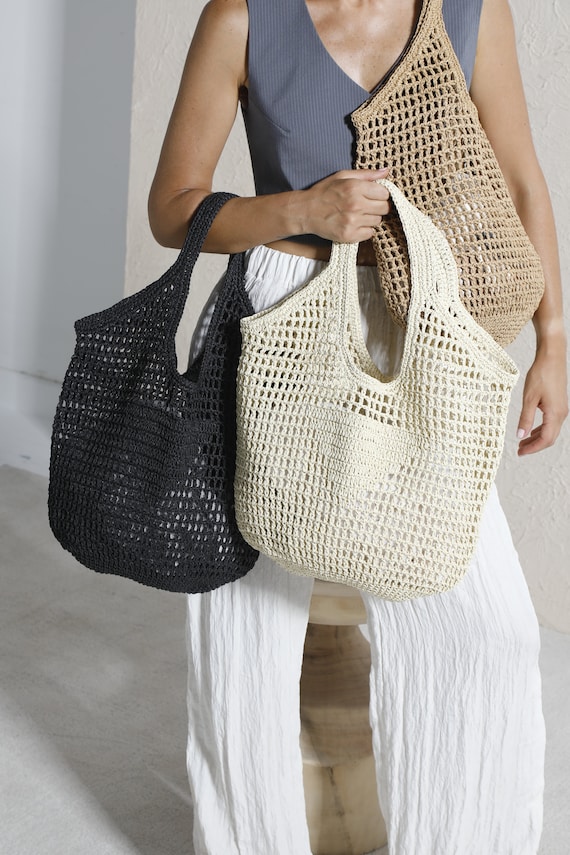 Crochet Raffia BagTote, Handmade Crochet Raffia Bag, Straw Purse Bag, Raffia Shoulder Bag, Tote Handbag, Crochet Raffia Bag, Beach Big Tote