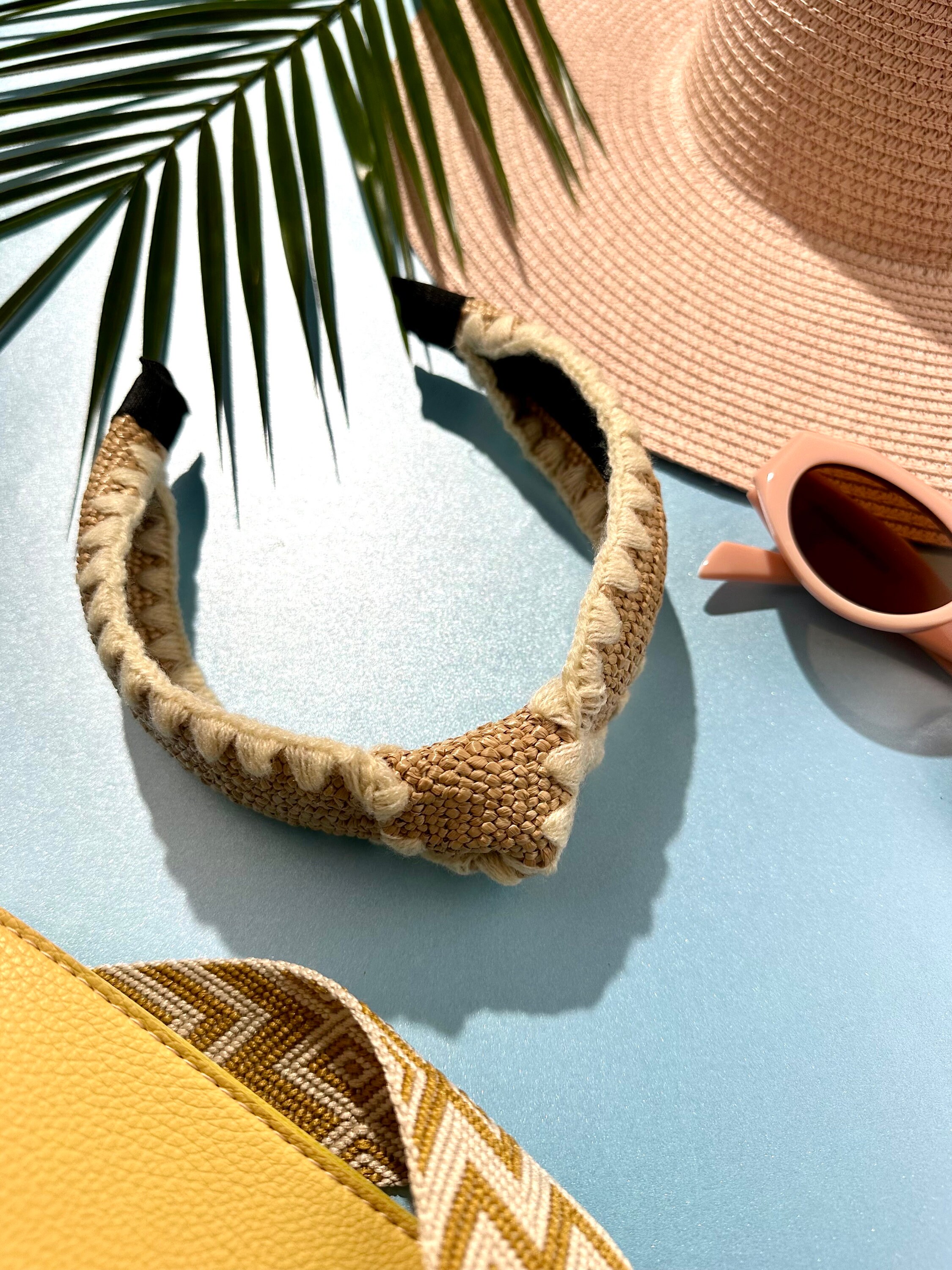 Raffia Boho Summer Knot Headband, Straw Headband, Woven  display picture 2