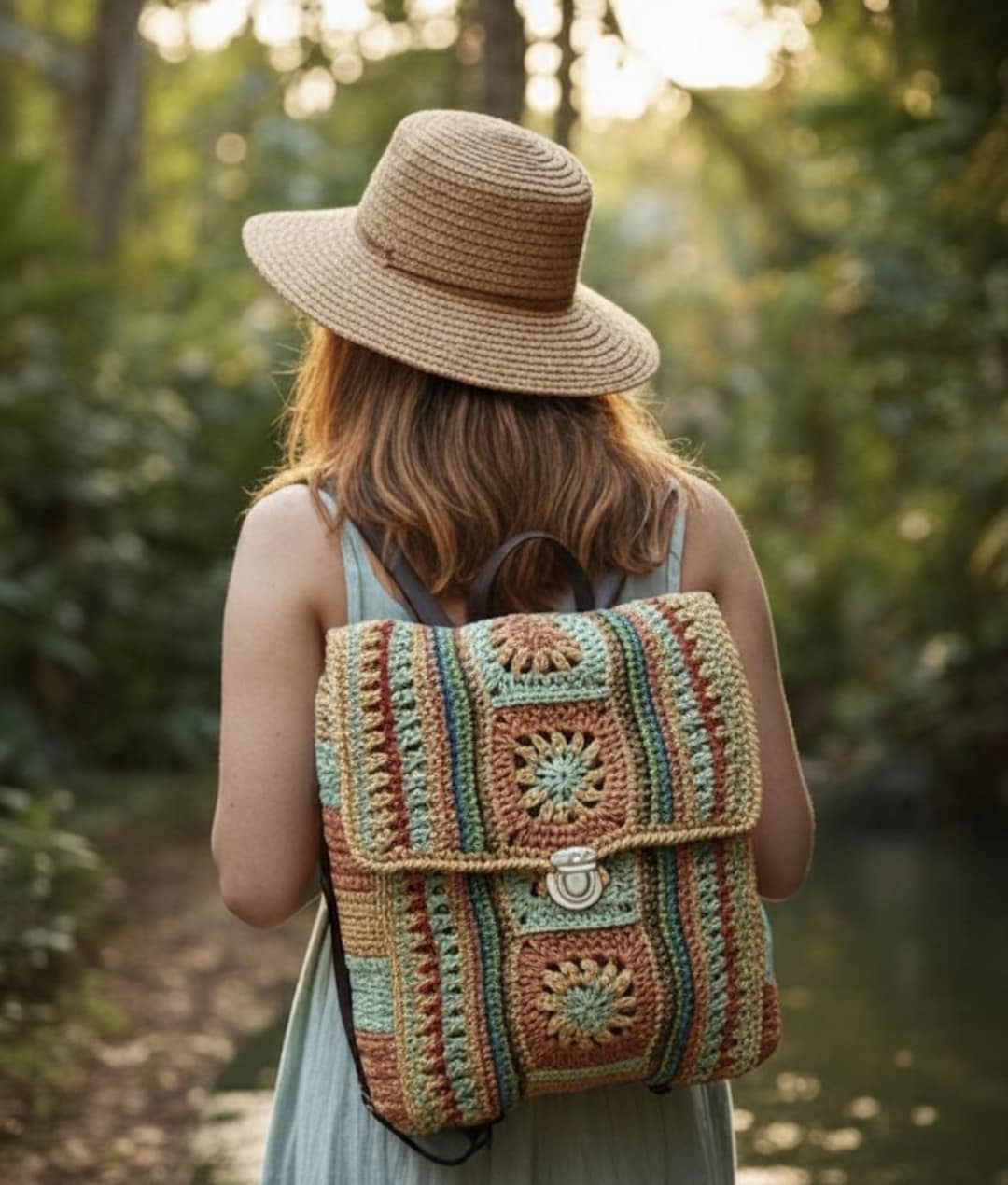 Raffia Crochet Backpack, MOCHILLA Raffia Bag, Summer  display picture 2