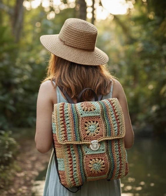 Raffia Crochet Backpack, MOCHILLA Raffia Bag, Summer  display picture 3