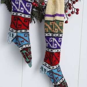 Rustic Socks, Hand Knitted Wool Socks, Ethnic Turkish Socks, Cotton Socks, Cotton Handmade Socks, Organic Wool Socks image 4