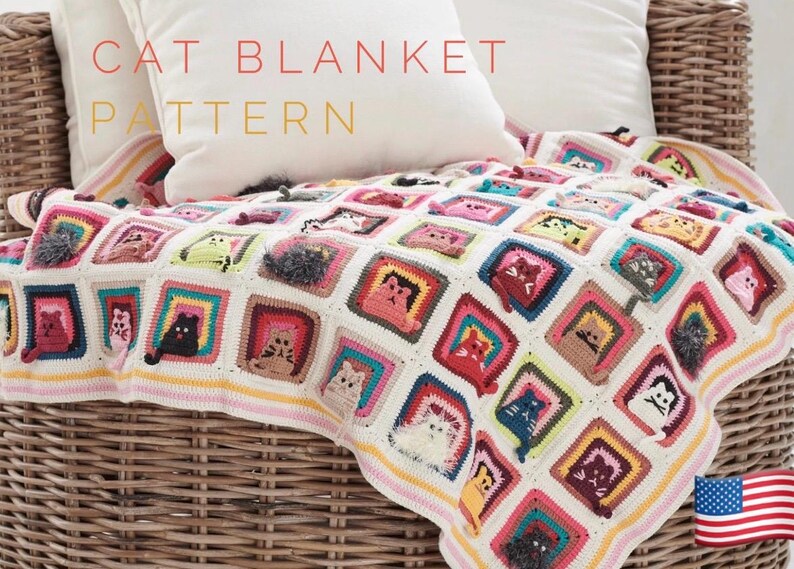 Cat Blanket Pattern: Crochet Many Cats Blanket Pattern, Granny Square ...