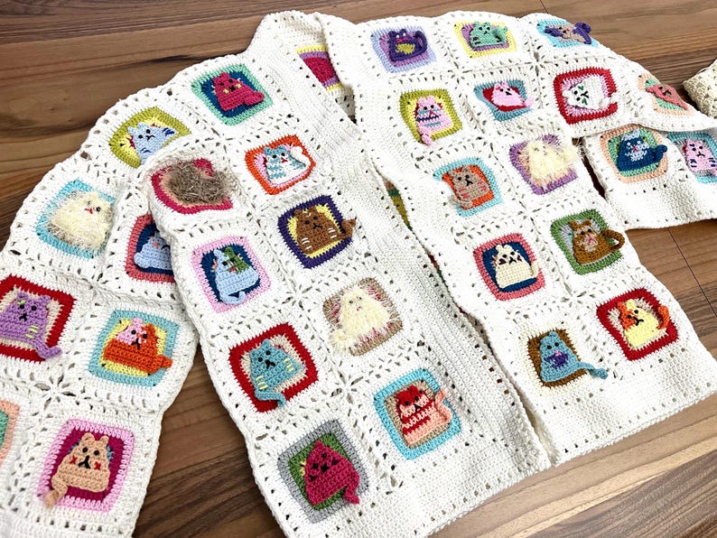 Cat Crochet Cardigan, Handmade Crochet Cat Cardigan for Women, Afghan ...