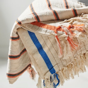 Serviette Peshtemal de corail en lin, nappe en lin, serviette en coton en lin à bande orange, serviette de bain turque, serviette de plage, couverture image 10