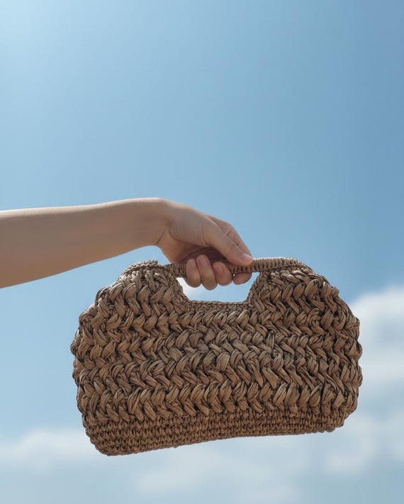 Handmade Raffia Clutch Bag: Natural Fiber Summer Pouch, Raffia Purse HandBag