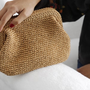 Straw Bag Clutch, MALLORY BAG, Raffia Bag Coach, Natural Hand-Knitted Clutch, Crochet Raffia Bag, Straw Clutch, Organic Clutch Bag image 7
