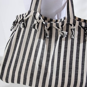 ZEBRA BAG, Striped Beach Bag, Black Striped Bag, Handwoven Peshtemal Bag, Tote Bag, Shopping Bag, Monogrammed Cotton Oversized Beach Bag