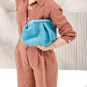 Blue Large Straw Clutch, Oversized Raffia Clutch, Blue Summer Bag, Beach Raffia Clutch, Straw Bag HANDMADE