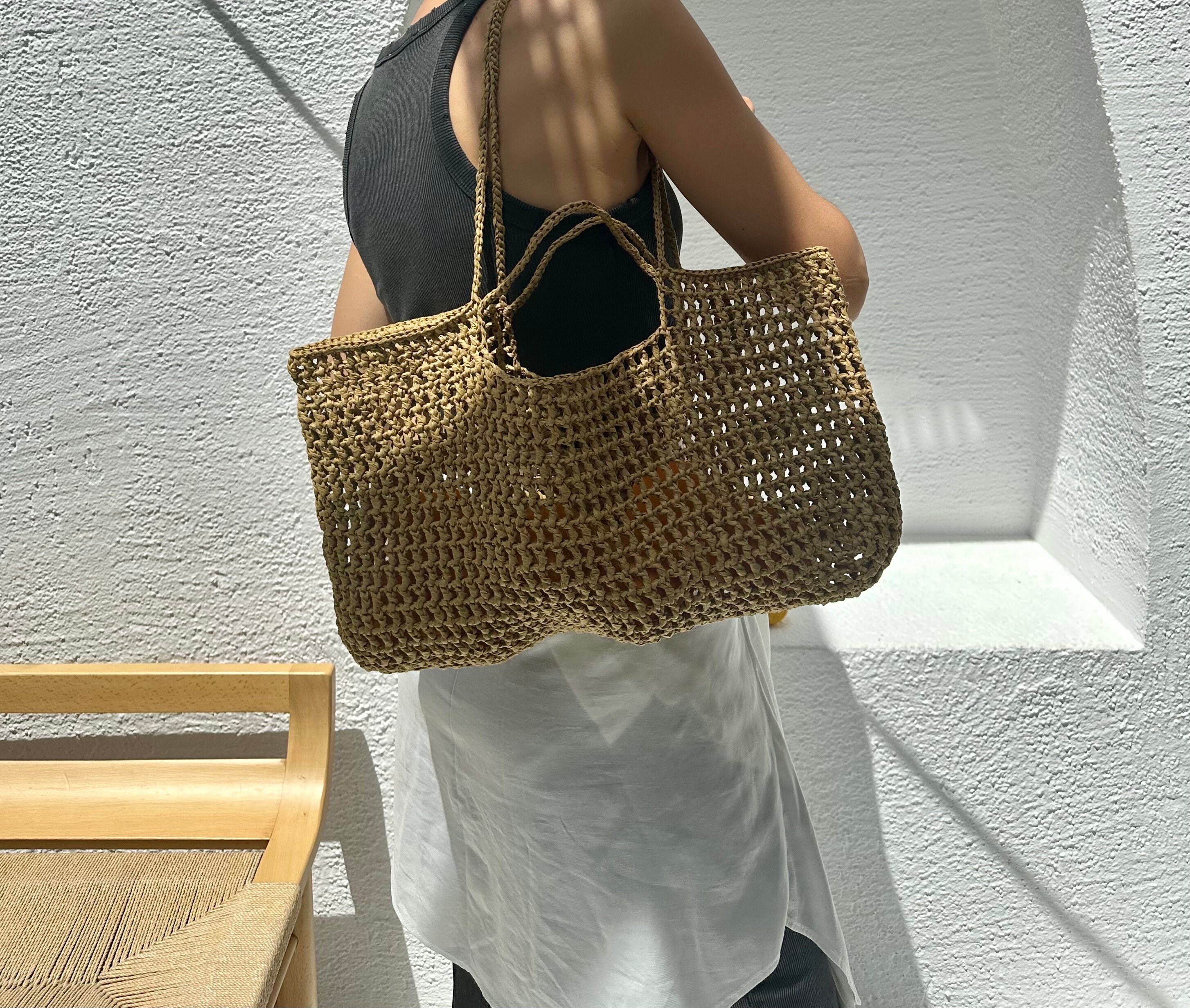 Handmade Raffia Beach Tote, Crochet Beach Raffia Bag, Boho Handbag ...