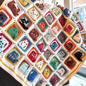 Cat Crochet Blanket, Granny Blanket, Afghan Granny Square Crochet Blanket, Cat Crochet Throw, Crochet Baby Blanket, Handknitted Blanket