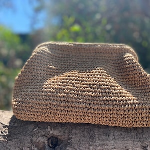 RAFFIA CLUTCH BAG, Raffia Pouch, Crochet Clutch, Straw Bag Clutch, Raffia Bag Purse, Hand-Knitted Clutch, Crochet Raffia Bag, Straw Clutch