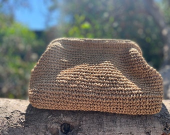 Bolso de mano de rafia, estuche de rafia, bolso de mano de ganchillo, bolso de mano de paja, monedero de rafia, bolso de mano tejido a mano, bolso de rafia de ganchillo, bolso de mano de paja