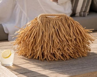 Handmade Crochet Pouch Fringe Purse, Raffia Boho HandBag, NEW COLLECTION: Hedgehog Bag