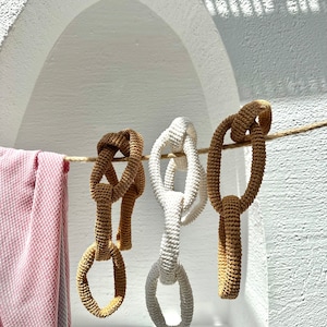 Ketting knoop schakel, boho gehaakte knoop, handgemaakte ketting, natuurlijk Wabi Sabi decor, tafeldecor knoop, minimalistisch interieur, plank decor, DecorGift