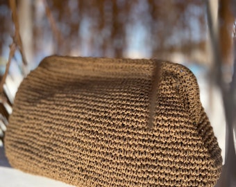 Bolso natural, bolso de rafia marrón, clutch de rafia color tostado, clutch de paja, clutch de rafia, clutch tejido, clutch de paja, clutch de crochet