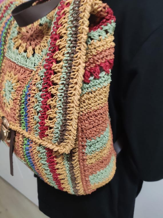 Mochila de Rafia a Crochet, MOCHILLA Bolso de Rafia, Mochila de