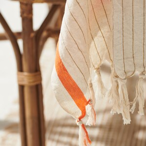 Serviette Peshtemal de corail en lin, nappe en lin, serviette en coton en lin à bande orange, serviette de bain turque, serviette de plage, couverture image 8