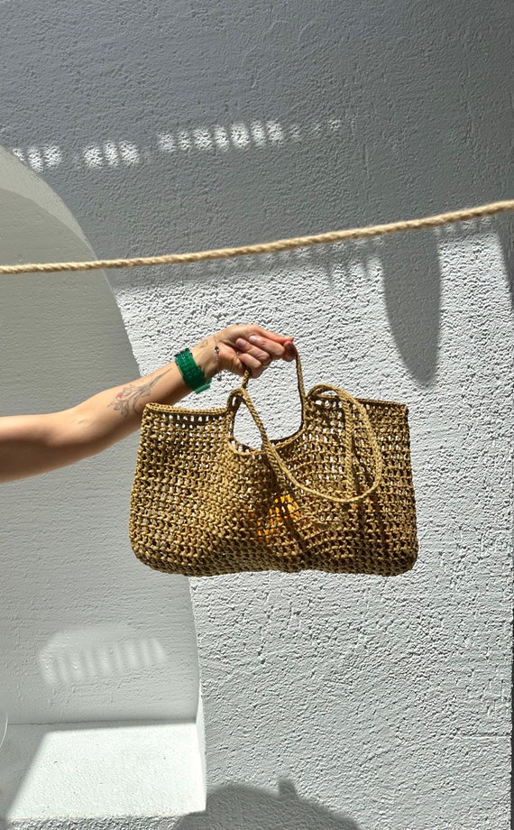 Crochet Raffia Beach Tote, Women Beach Raffia Bag, Raffia HandBag, Raffia Bag Tote, Natural Crochet Tote, Crochet Raffia Bag, Double Strap