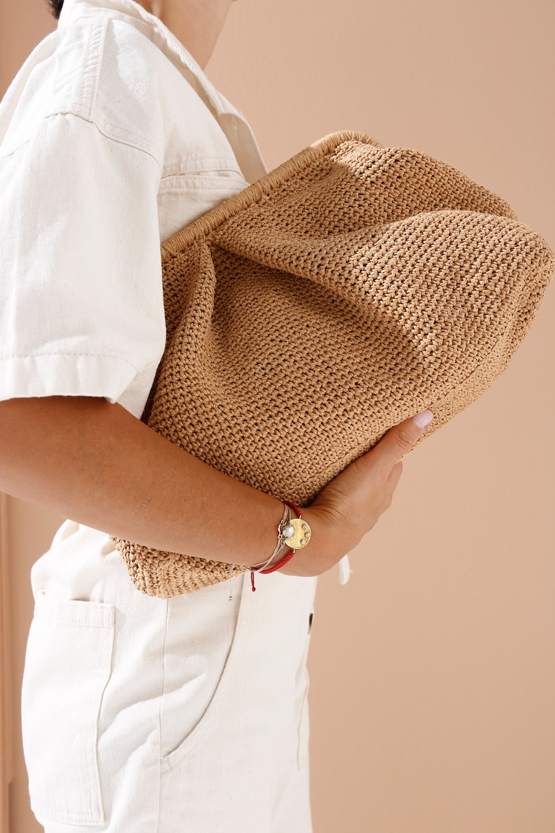 Large Straw Clutch, XL Bag Coach, Big Raffia Clutch, Straw Bag for women, Knitted Bag, Straw Handbag for women clutch, Large Coach Clutch image 3