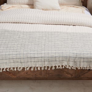 Turkish Cotton Bedspread: Oversized Handwoven Bedspread, Ivory Throw Bed Blanket image 6