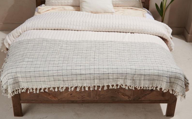 Turkish Cotton Bedspread: Oversized Handwoven Bedspread, Ivory Throw Bed Blanket image 6