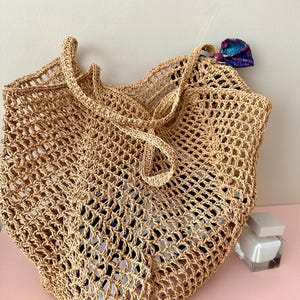 Gehäkelte Basttasche Große Tote, Boho Stroh Strandtasche, Handgemachte Sommer Schulter Geldbörse, Eco Geschenk für Mutter, Picknick Markt Reisetasche, Raffia Tasche