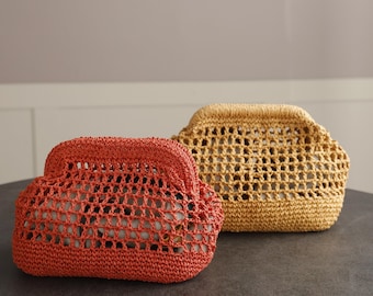 Bolso de mano pequeño de ganchillo, mini bolso de mano de paja de ganchillo, bolso de rafia Coach, bolso de mano tejido a mano natural, bolso de rafia tejido, bolso de mano de paja