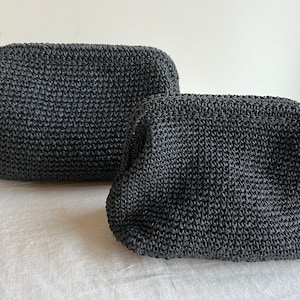 RAFFIA Clutch BAG, Evening Clutch, Black Straw Bag CLUTCH, Raffia Bag Coach, Paper Yarn Hand-Knitted Clutch, Crochet Raffia Bag