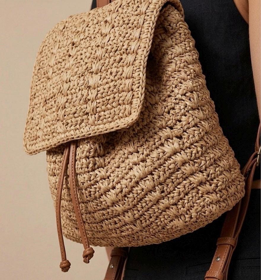 Crochet Woven Straw Backpack with Leather Straps Drawstring Beach Tote Rucksack il_fullxfull.6595731366_1fk4.jpg main image 2