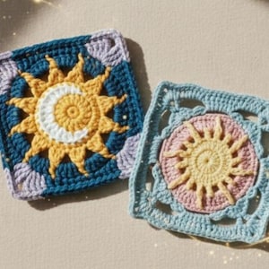 Granny Sun Moon Square Pattern: Crochet Moon Pattern, Instant Printable 2 PDF Tutorial