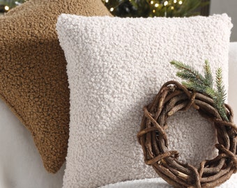 Housse de coussin BOUCLE, coussin bouclé BLANC, oreiller bouclé écru, oreiller bouclé noir, coussin bouclé beige, taie d'oreiller bouclé, marron et crème