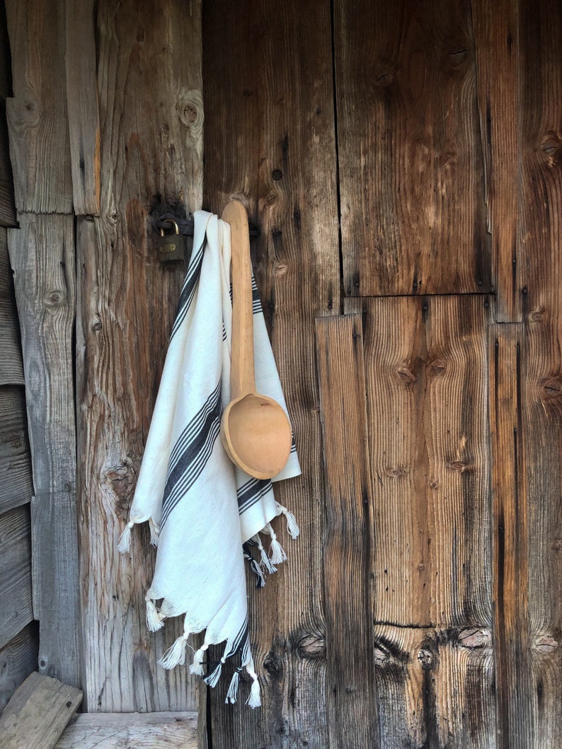 Oversized Handmade Wood Spoon, Vintage Cooking Spoon, Boho Wooden Kitchen Tool, Carved Big Wood Spoon, Handmade Rustic Serving Spoon, 16.5 image 1