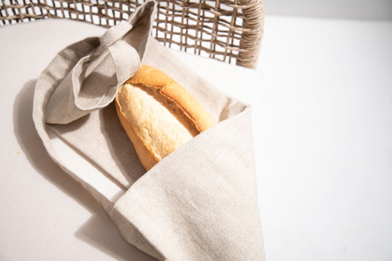 Linen Baguette Bread Bag, French Bread shopping Bag, Bread Bag, Canadien Gift, Foodie gift, Frenchy Cusine Gift, Design Bread Bag 2 packs image 8