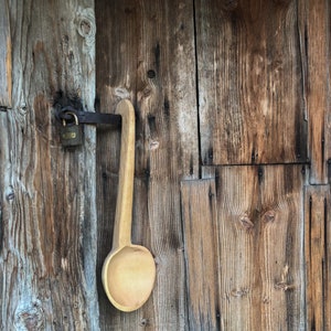 Oversized Handmade Wood Spoon, Vintage Cooking Spoon, Boho Wooden Kitchen Tool, Carved Big Wood Spoon, Handmade Rustic Serving Spoon, 16.5 image 2