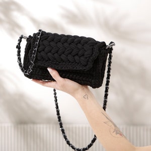 CROCHET BAG, Black Shoulder Bag, Crossbody Bag, Black Cotton Purse, Crochet Bag, Black Crochet Bag, Capri Bag image 7